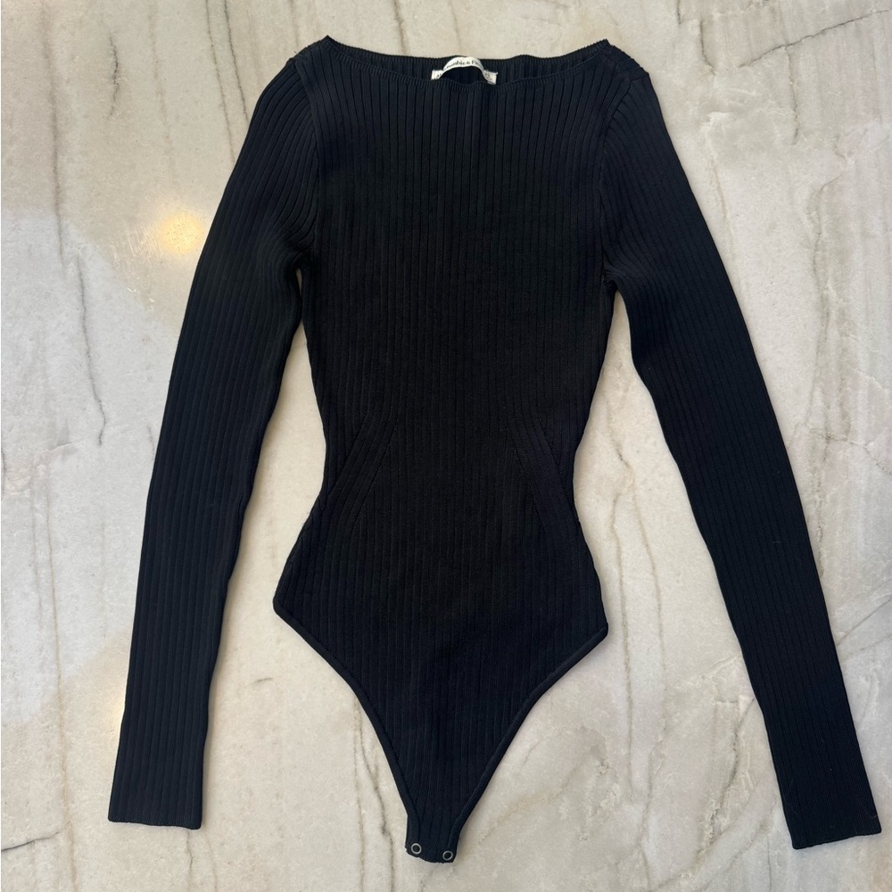 Abercrombie & Fitch Black Long Sleeve Ribbed Bodysuit